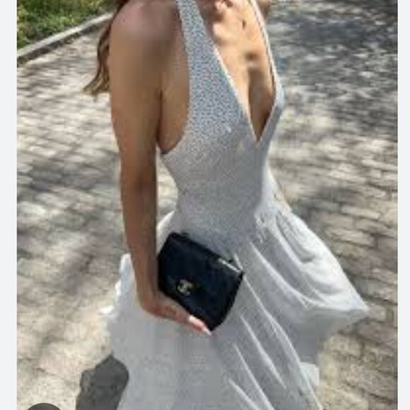 VTG Morton Myles For The Warrens White Sparkle Halter Low Back Midi Dress 8 / M - Picture 1 of 8